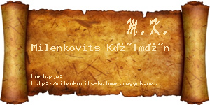 Milenkovits Kálmán névjegykártya